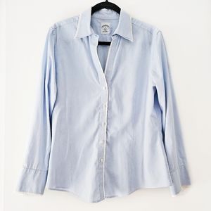 Brooks Brothers 346 Women's Fitted Button Down Blue and White Striped L / XL